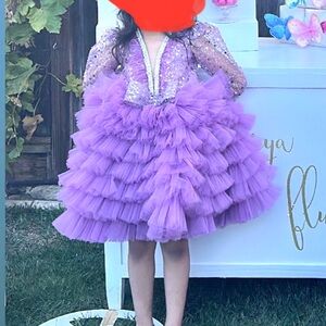 Purple Ruffled Tulle Dress with Sequin Bodice